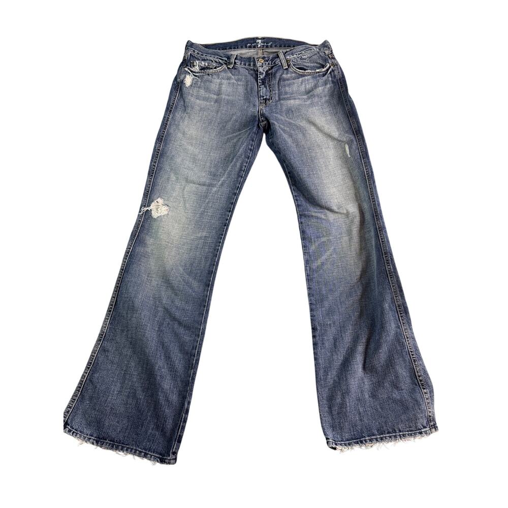 7 For All Mankind Mens 34 Jeans Made USA Distressed Faded Y2K Straight Denim
